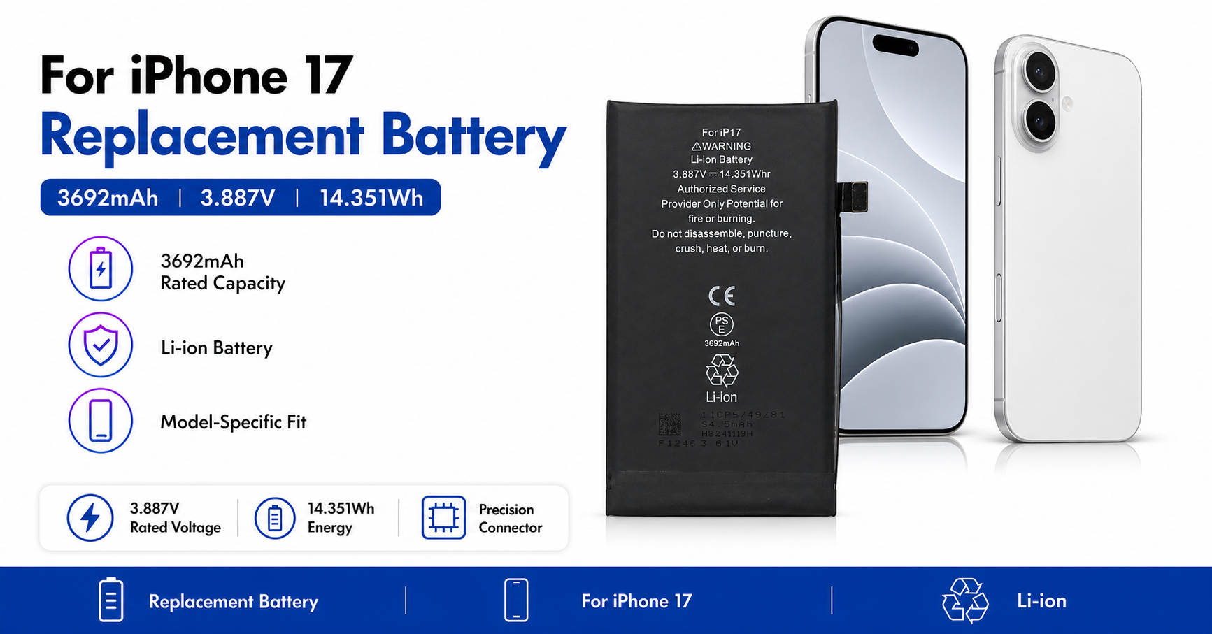 iPhone 17 battery supplier 3692mAh replacement battery