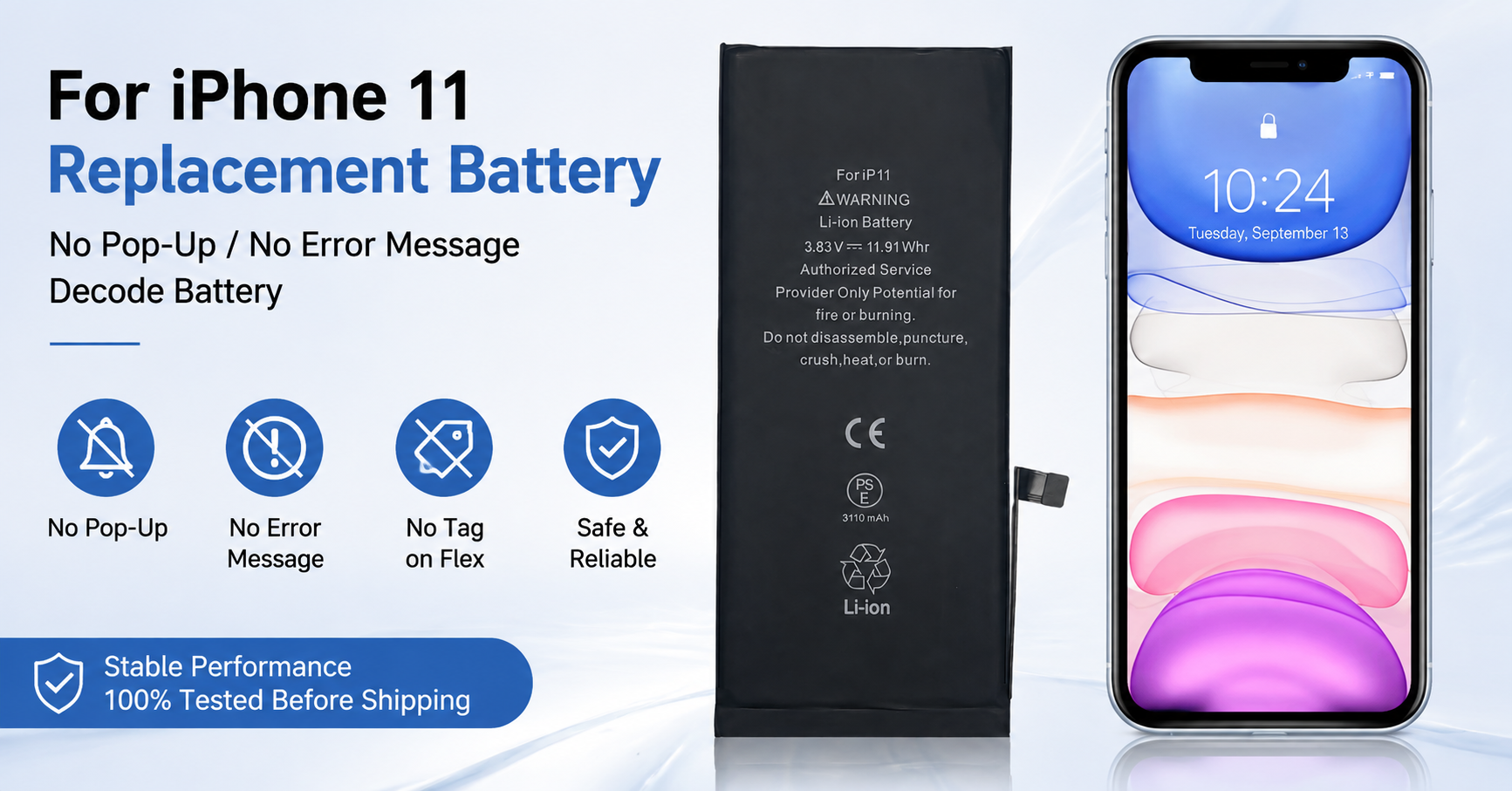 iPhone 11 decode battery supplier NO POP UP replacement battery