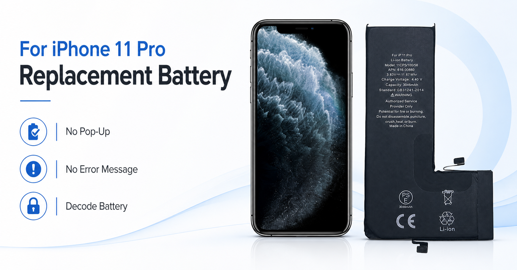 iPhone 11 Pro decode battery supplier NO POP UP replacement battery