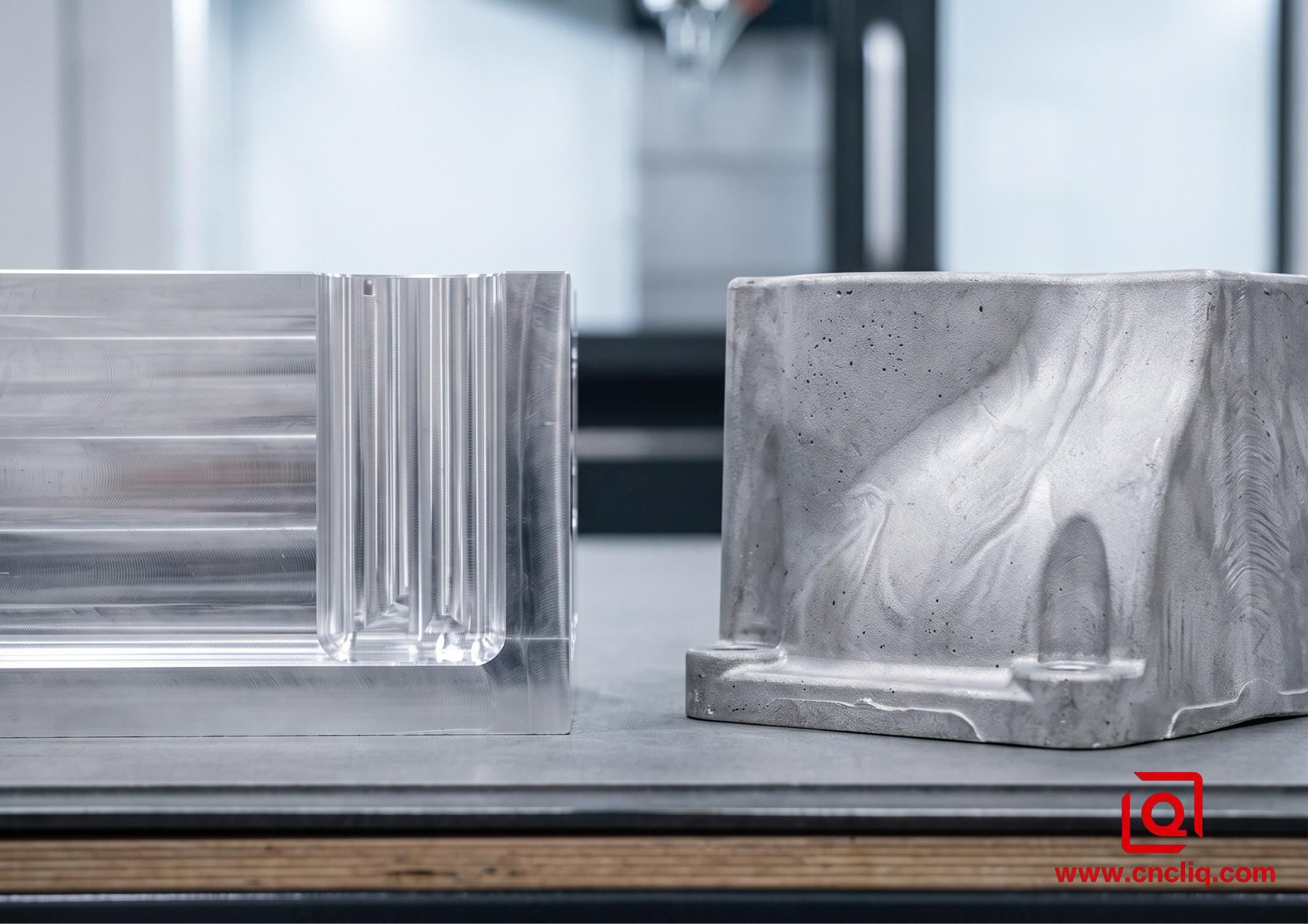 Comparison of a polished and a rough metal part.