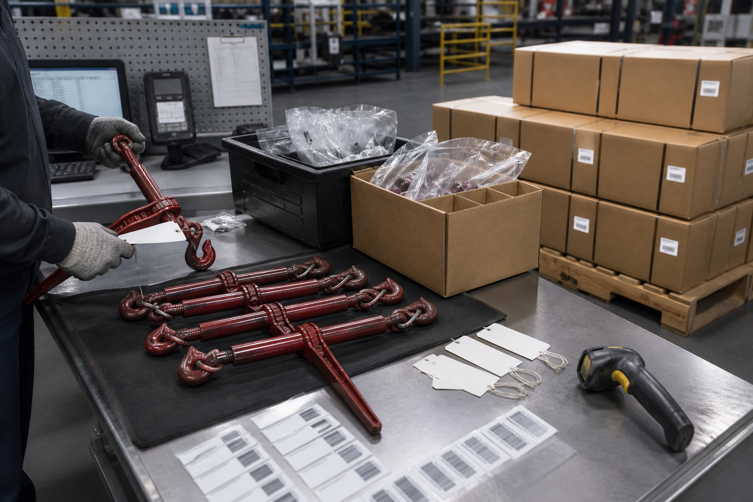 Traceable ZTL load binders inspected, labelled and packed for OEM shipment