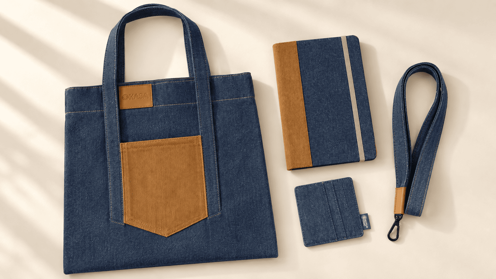 OKASA TGS880 custom corporate gift set with tote bag, notebook, cardholder and lanyard