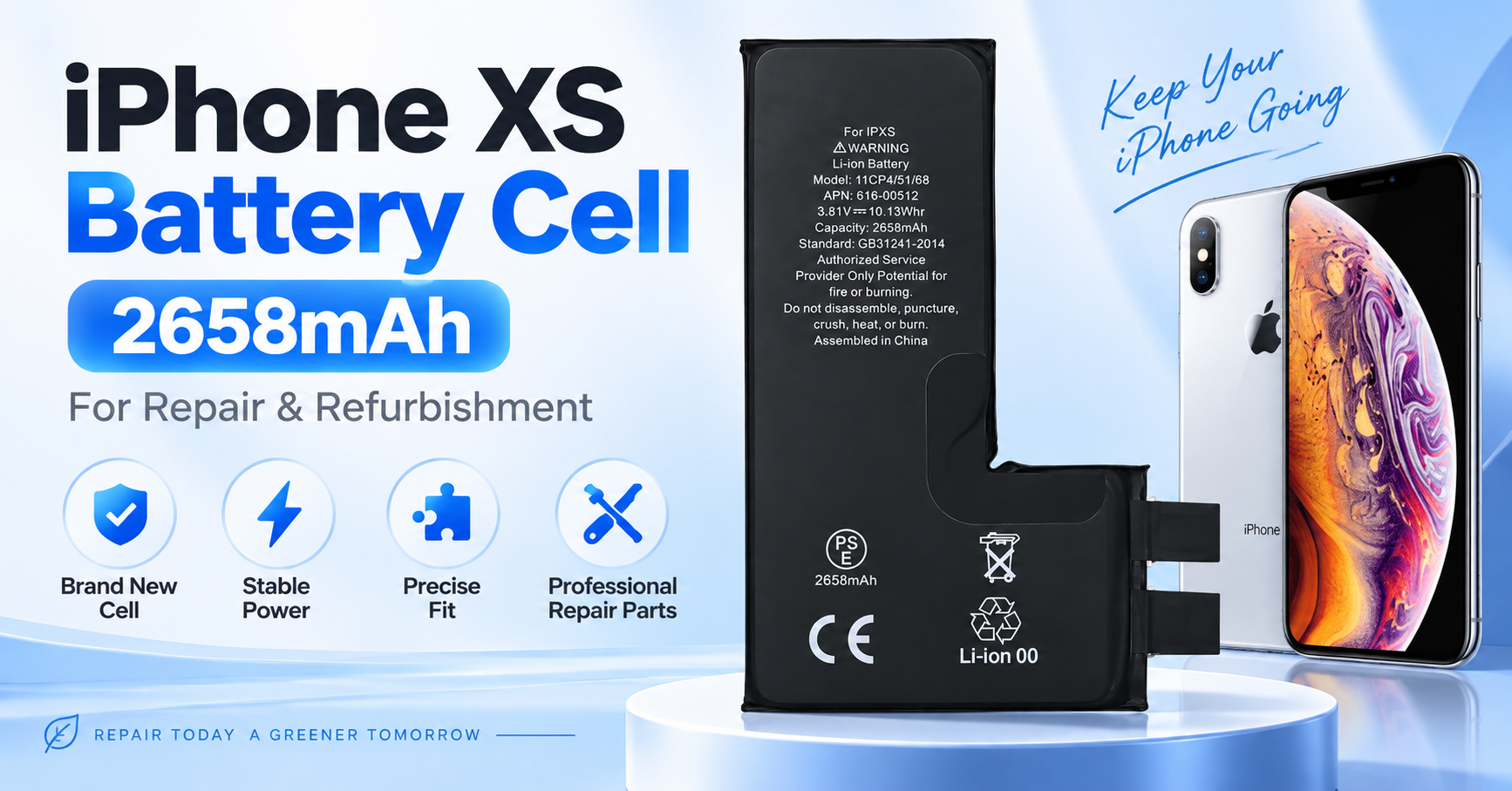 iPhone XS battery cell supplier 2658mAh Li-ion battery cell for repair and wholesale