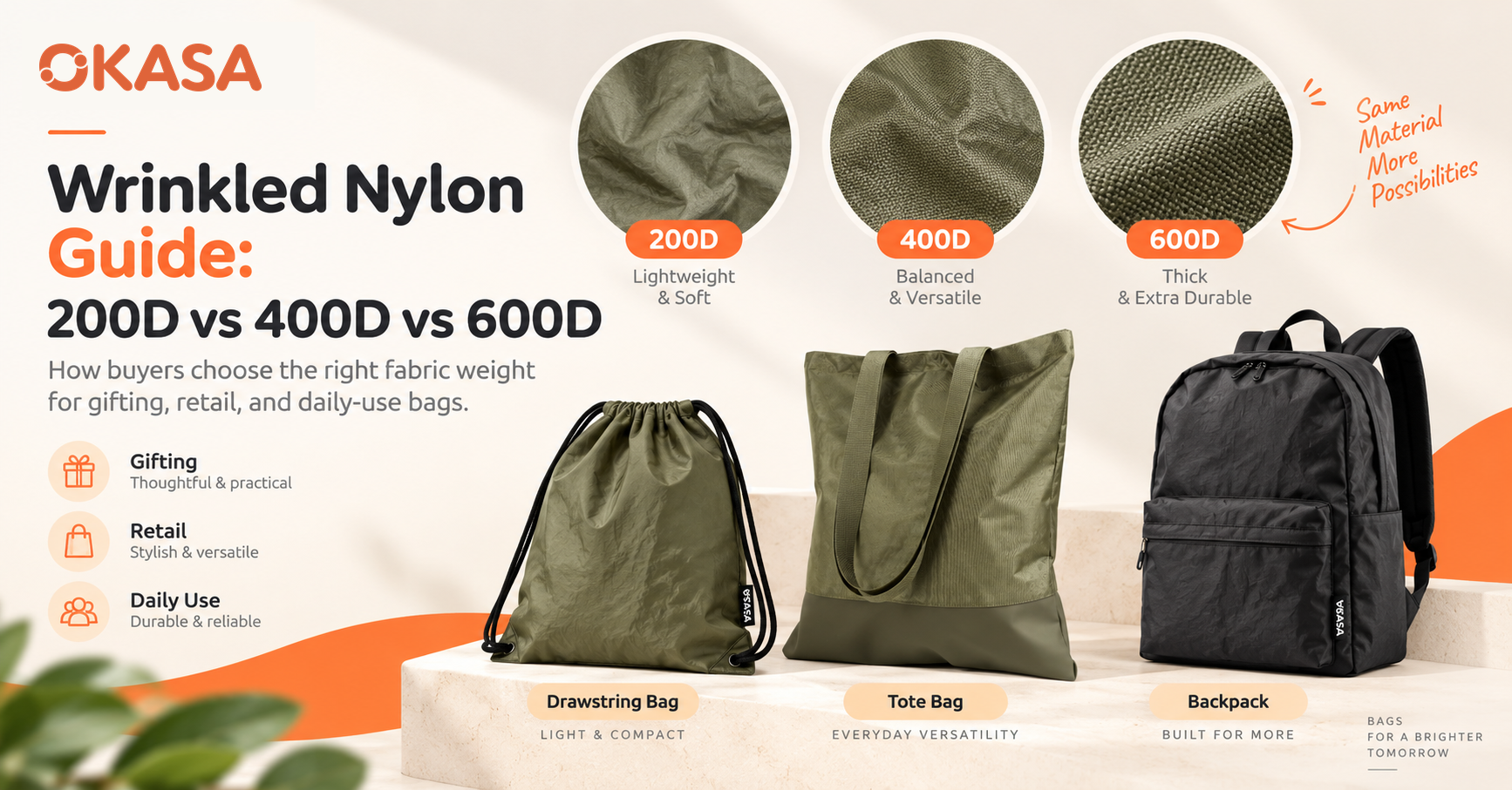 200D vs 400D vs 600D Wrinkled Nylon Buyer Guide for Custom Bags