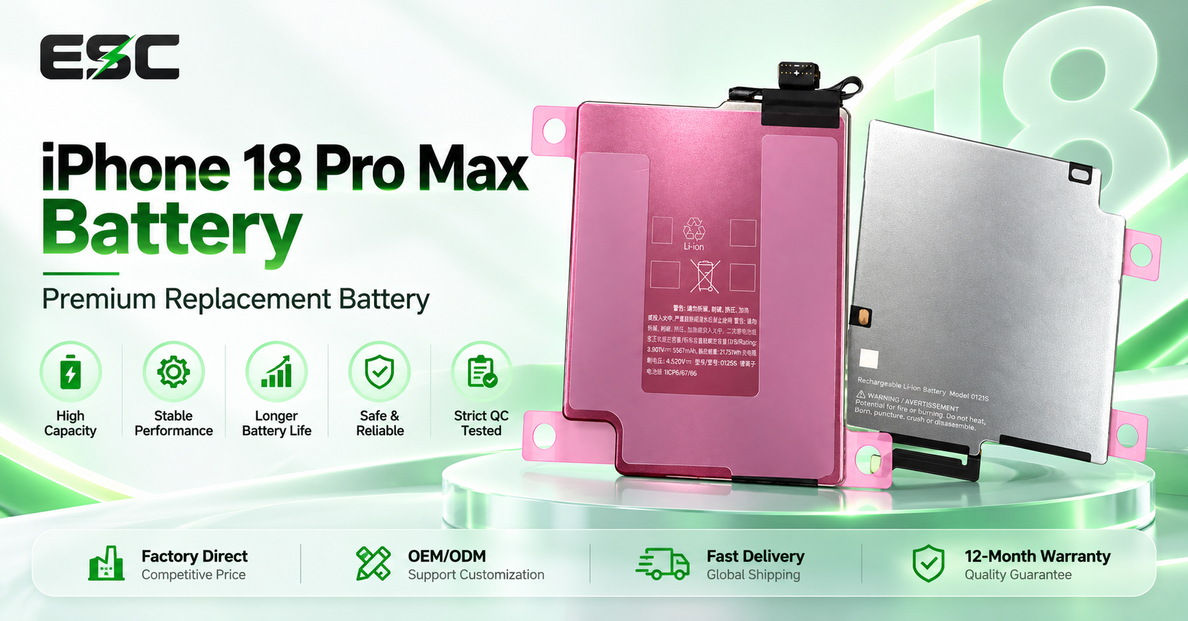 iPhone 18 Pro Max battery supplier 5567mAh replacement battery for repair and wholesale