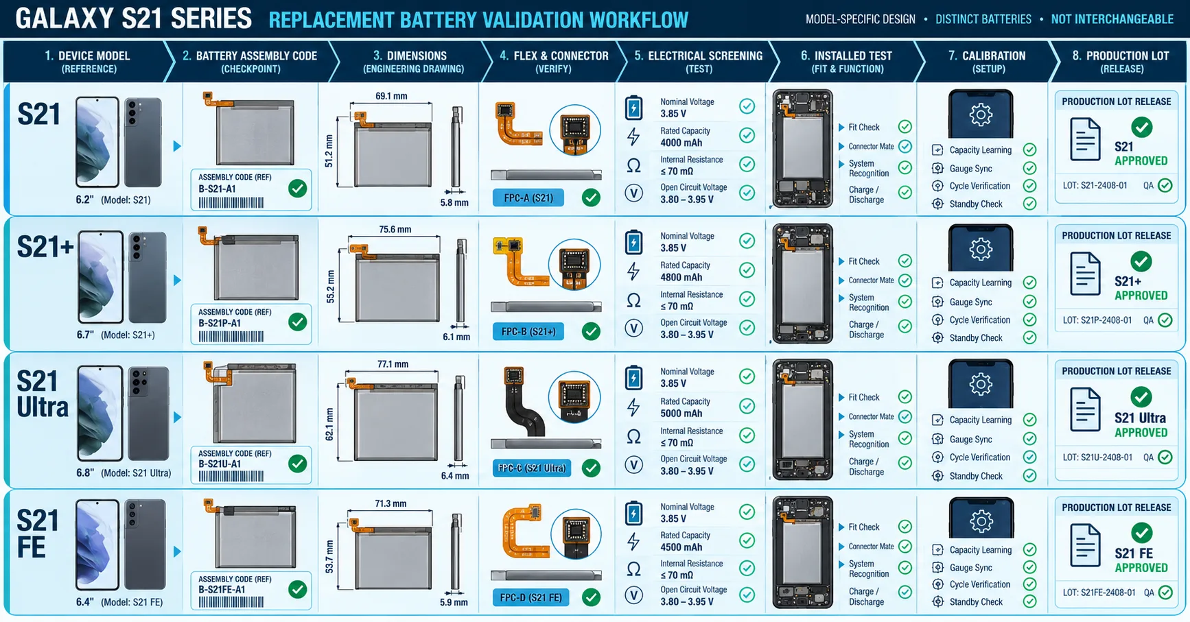 Samsung Galaxy S21 Battery Replacement Matrix